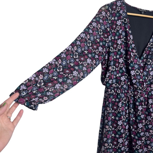 Express Floral Fit and Flare Faux Wrap Long Sleeve Dress - Picture 2 of 8